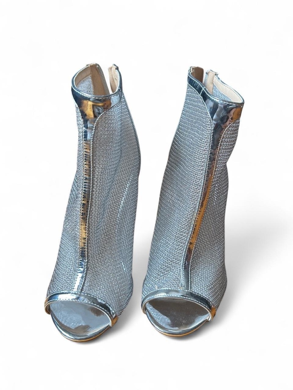 Qupid Silver Glitter Peep Toe Ankle Bootie Heels Women’s Size 7 Y2K Party Disco - Picture 2 of 6